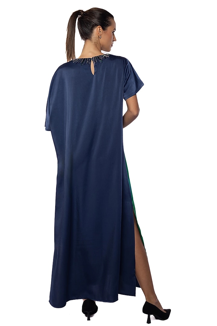 Ping Blue & Everglades Satin Embellished Vacation Dress by Sonal Singh at Pernia's Pop Up Shop