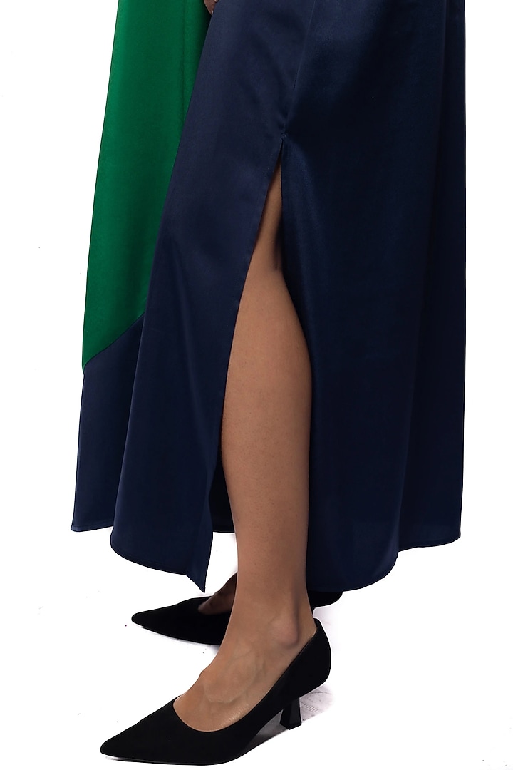 Ping Blue & Everglades Satin Embellished Vacation Dress by Sonal Singh at Pernia's Pop Up Shop