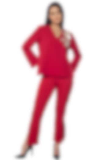 Red Vamp Banana Crepe Sequins Embellished Top by Sonal Singh at Pernia's Pop Up Shop