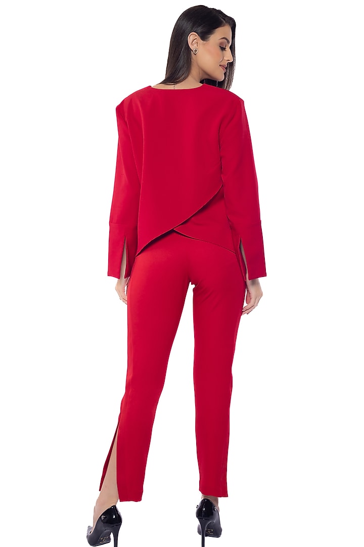 Red Vamp Banana Crepe Sequins Embellished Top by Sonal Singh at Pernia's Pop Up Shop