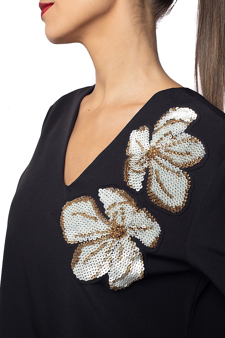 Black Banana Crepe Sequins Embellished Top by Sonal Singh at Pernia's Pop Up Shop