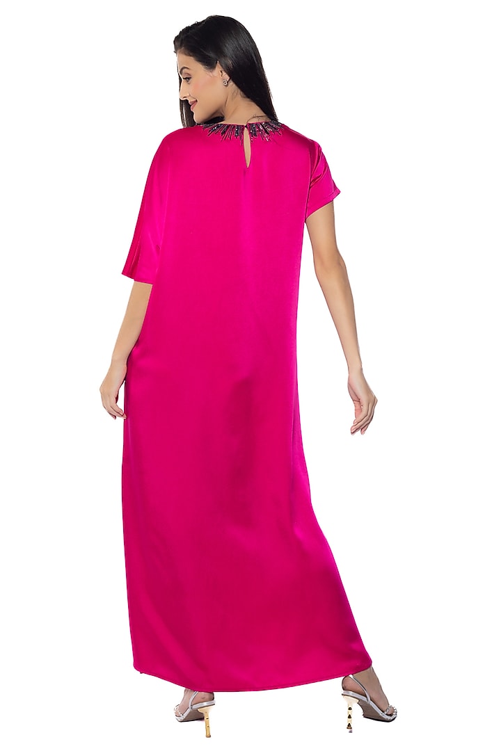 Ping Blue & Bossy Pink Satin Embellished Vacation Dress by Sonal Singh at Pernia's Pop Up Shop