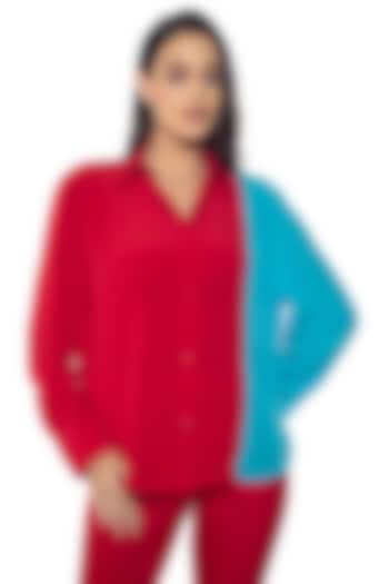 Red Vamp & Blue Blossom Silk Crepe Shirt by Sonal Singh at Pernia's Pop Up Shop