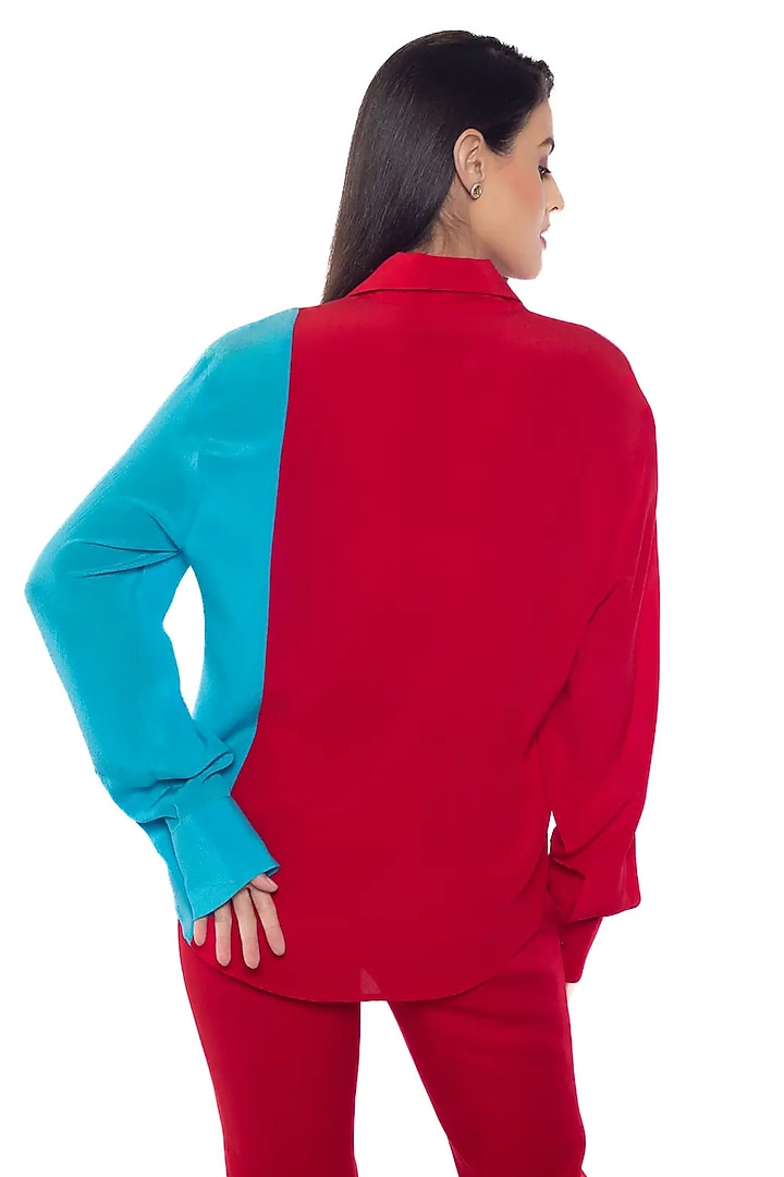 Red Vamp & Blue Blossom Silk Crepe Shirt by Sonal Singh at Pernia's Pop Up Shop