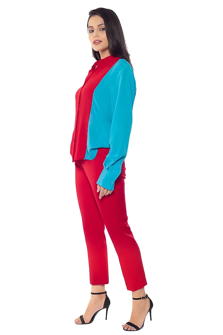 Red Vamp & Blue Blossom Silk Crepe Shirt by Sonal Singh at Pernia's Pop Up Shop