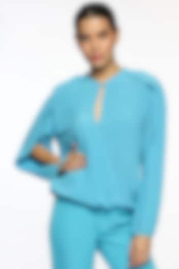 Blue Silk Crepe Top by Sonal Singh at Pernia's Pop Up Shop