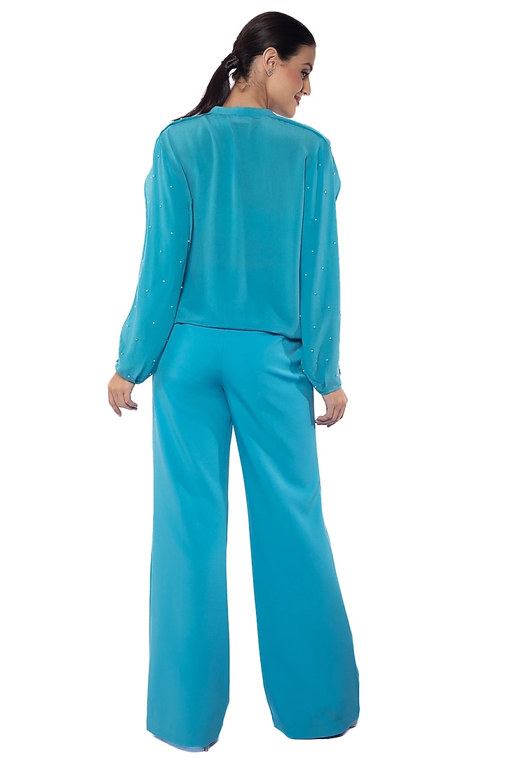 Blue Blossom Silk Crepe Top by Sonal Singh at Pernia's Pop Up Shop