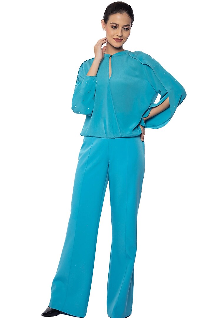 Blue Blossom Silk Crepe Top by Sonal Singh at Pernia's Pop Up Shop