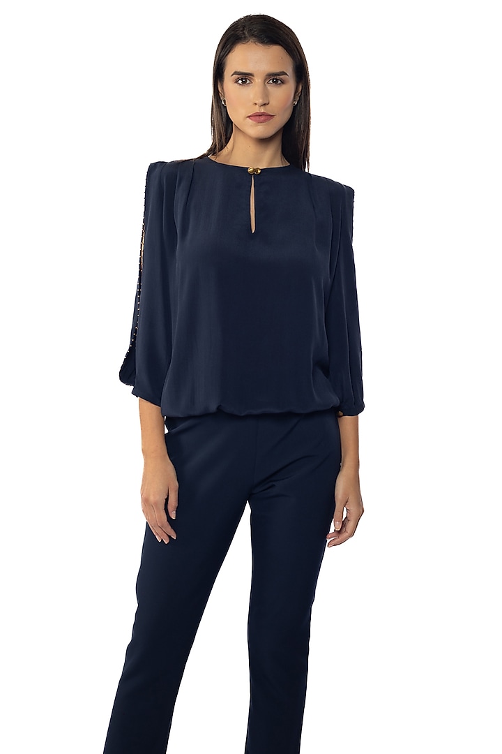 Blue Depths Silk Crepe Top by Sonal Singh at Pernia's Pop Up Shop