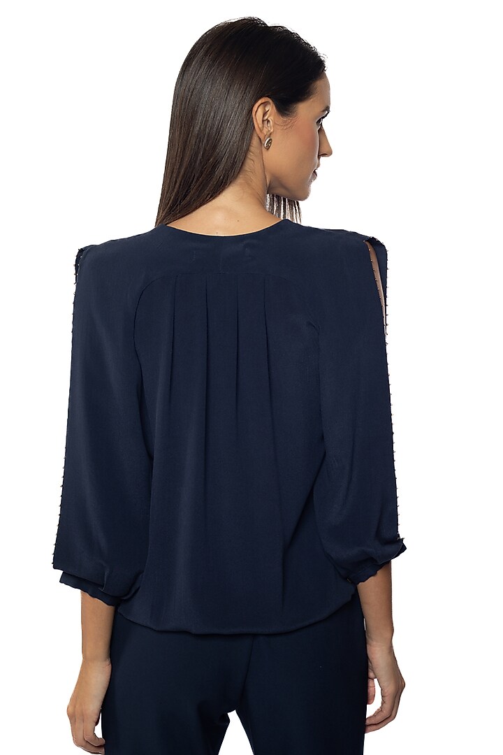 Blue Depths Silk Crepe Top by Sonal Singh at Pernia's Pop Up Shop