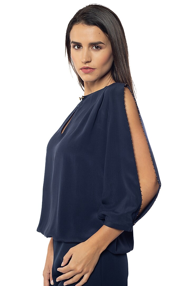 Blue Depths Silk Crepe Top by Sonal Singh at Pernia's Pop Up Shop