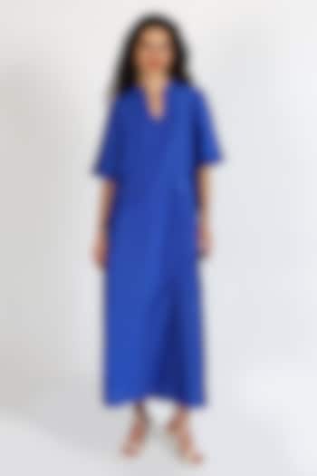 Cobalt Blue Silk Chanderi Hand Embroidered Maxi Vacation Dress by Sonal Singh at Pernia's Pop Up Shop
