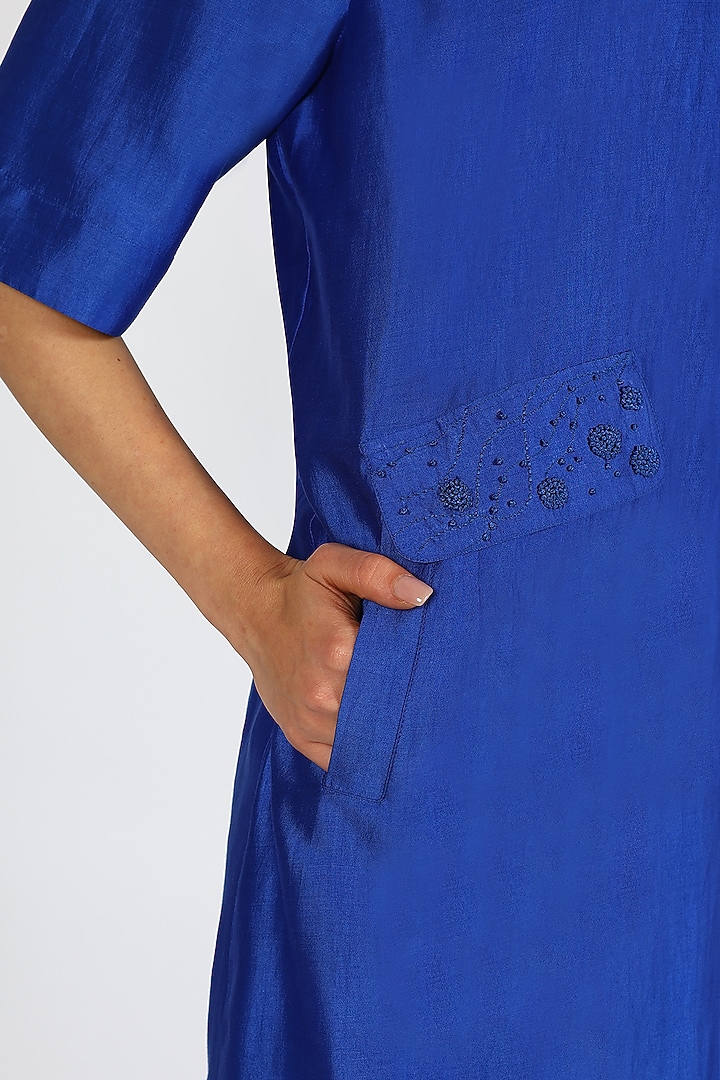 Cobalt Blue Silk Chanderi Hand Embroidered Maxi Vacation Dress by Sonal Singh at Pernia's Pop Up Shop