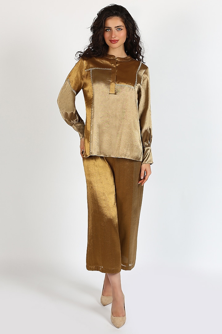 Ochre Tissue Zari Embroidered Co-Ord Set by Sonal Singh at Pernia's Pop Up Shop