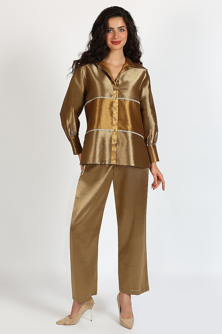 Ochre Tissue Zari Embroidered Co-Ord Set by Sonal Singh at Pernia's Pop Up Shop