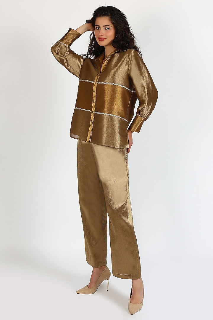 Ochre Tissue Zari Embroidered Co-Ord Set by Sonal Singh at Pernia's Pop Up Shop