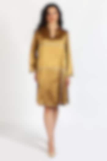 Ochre Tissue Zari Embroidered Summer Dress by Sonal Singh at Pernia's Pop Up Shop