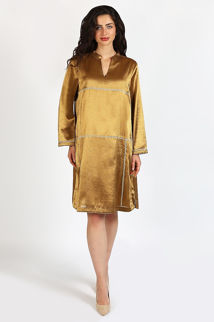 Ochre Tissue Zari Embroidered Summer Dress by Sonal Singh at Pernia's Pop Up Shop
