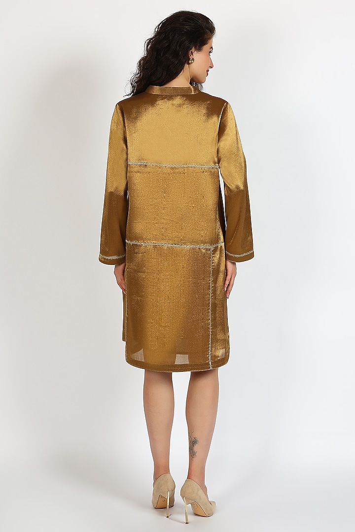 Ochre Tissue Zari Embroidered Summer Dress by Sonal Singh at Pernia's Pop Up Shop