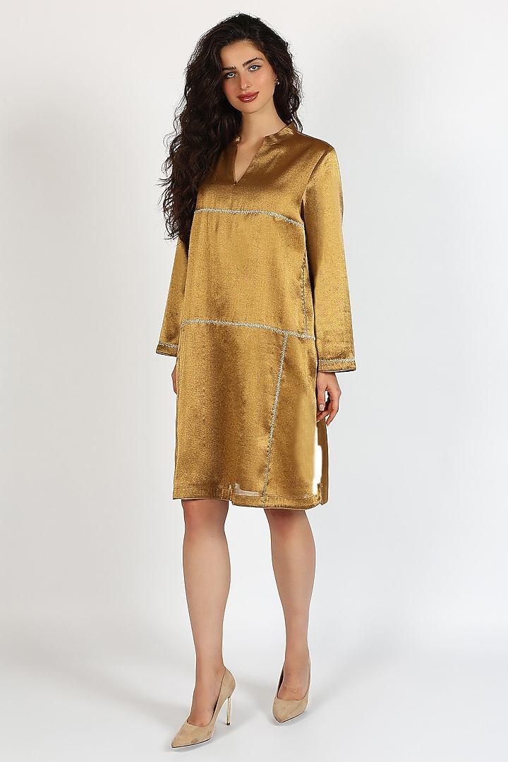 Ochre Tissue Zari Embroidered Summer Dress by Sonal Singh at Pernia's Pop Up Shop
