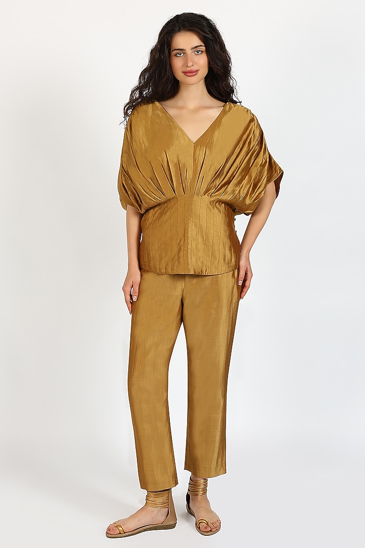 Honey Bronze Silk Chanderi Co-Ord Set by Sonal Singh at Pernia's Pop Up Shop