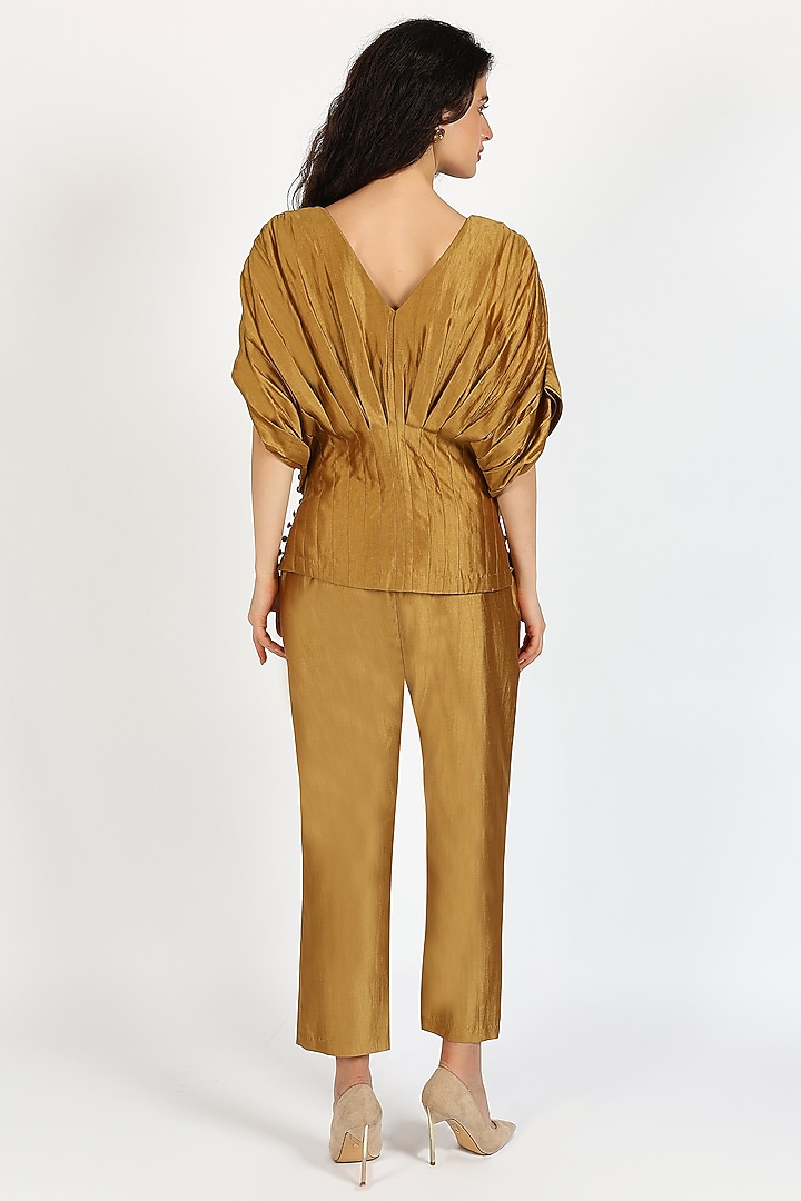 Honey Bronze Silk Chanderi Co-Ord Set by Sonal Singh at Pernia's Pop Up Shop