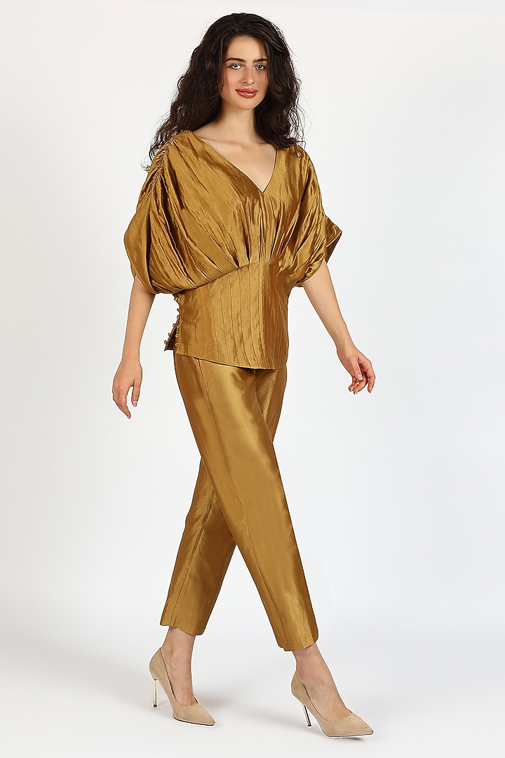 Honey Bronze Silk Chanderi Co-Ord Set by Sonal Singh at Pernia's Pop Up Shop