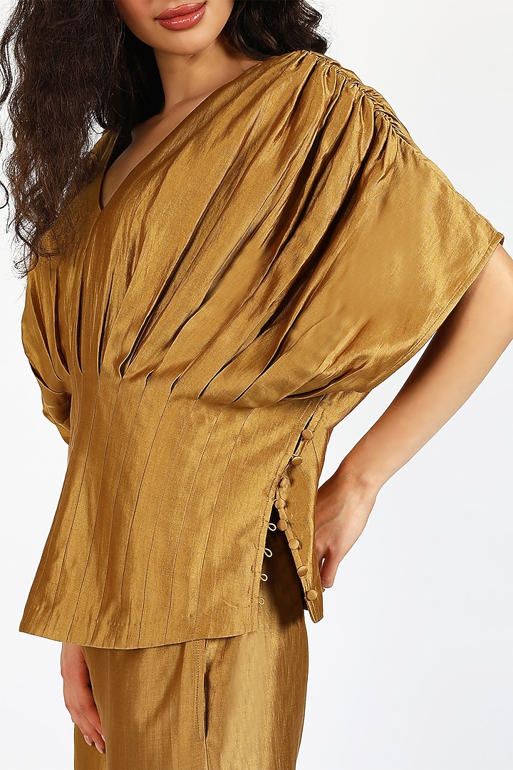 Honey Bronze Silk Chanderi Co-Ord Set by Sonal Singh at Pernia's Pop Up Shop