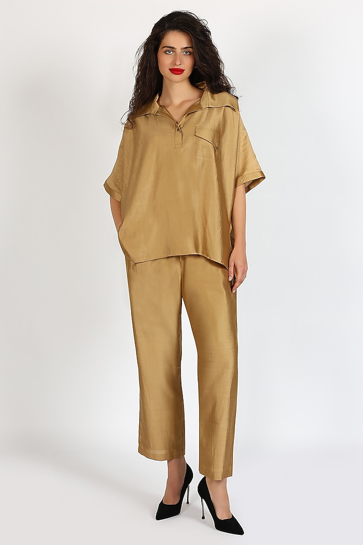 Ochre Silk Chanderi Co-Ord Set by Sonal Singh at Pernia's Pop Up Shop