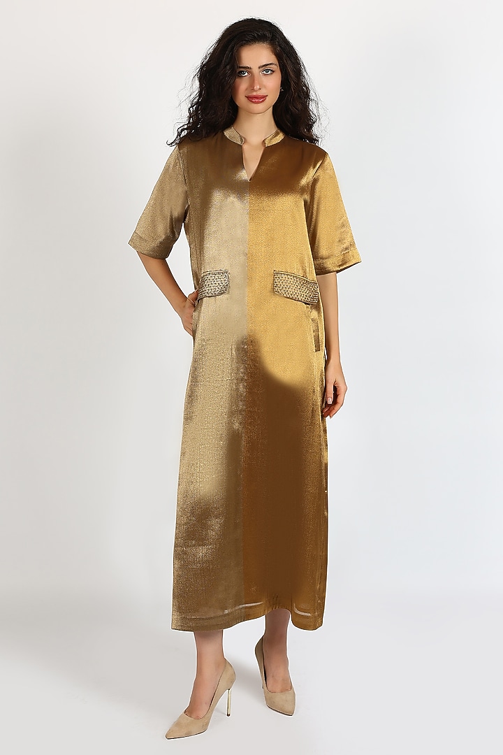 Ochre Tissue Color-Blocked Vacation Dress by Sonal Singh at Pernia's Pop Up Shop