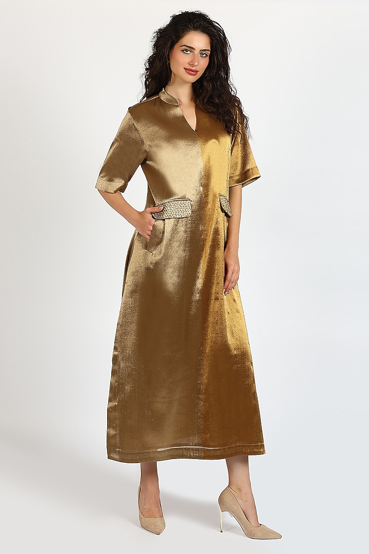 Ochre Tissue Color-Blocked Vacation Dress by Sonal Singh at Pernia's Pop Up Shop