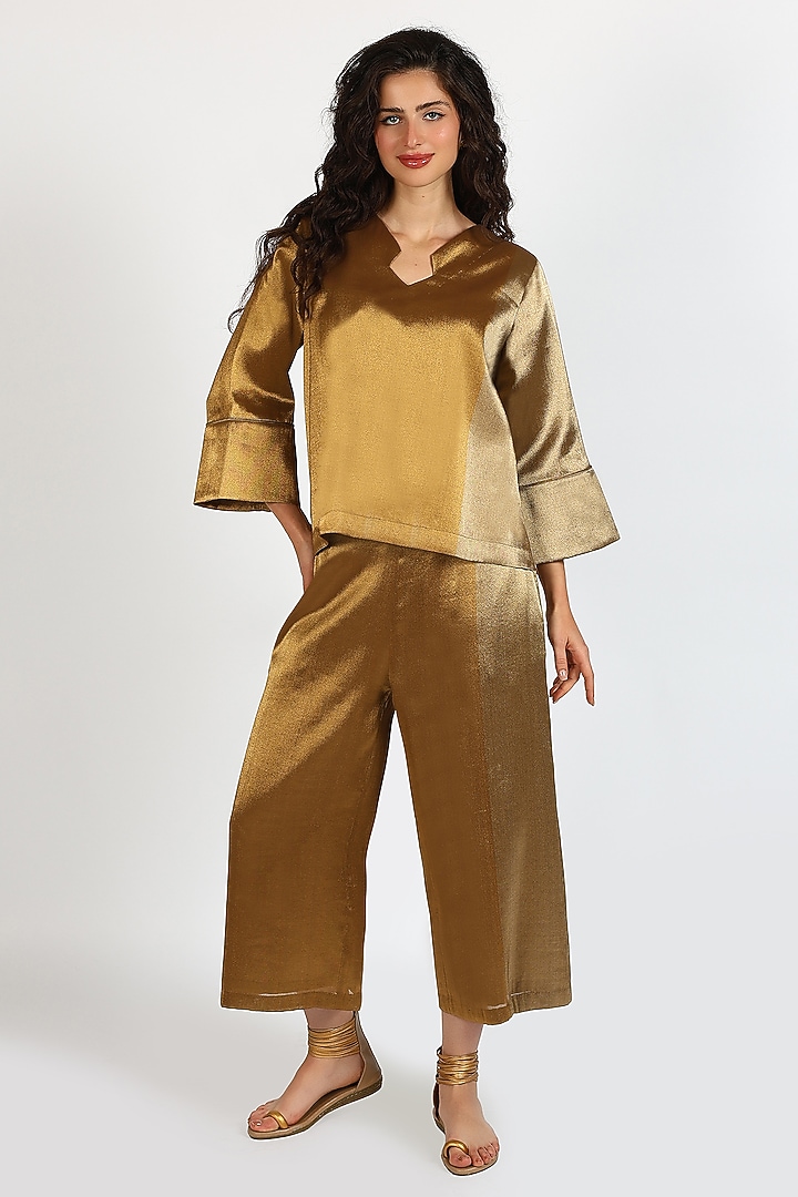Honey Brown Silk Chanderi Co-Ord Set by Sonal Singh at Pernia's Pop Up Shop