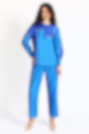 Cobalt Blue Silk Chanderi Zari Embroidered Co-Ord Set by Sonal Singh at Pernia's Pop Up Shop