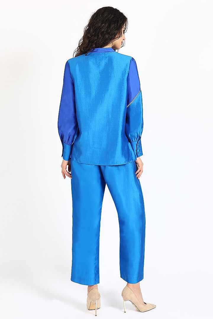 Cobalt Blue Silk Chanderi Zari Embroidered Co-Ord Set by Sonal Singh at Pernia's Pop Up Shop