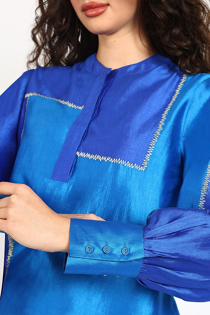Cobalt Blue Silk Chanderi Zari Embroidered Co-Ord Set by Sonal Singh at Pernia's Pop Up Shop