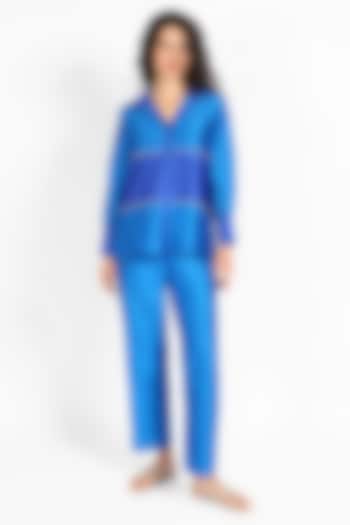 Cobalt Blue Silk Chanderi Zari Embroidered Co-Ord Set by Sonal Singh at Pernia's Pop Up Shop