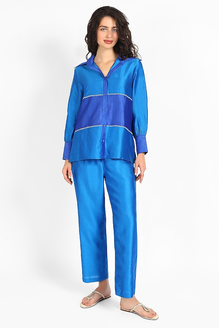 Cobalt Blue Silk Chanderi Zari Embroidered Co-Ord Set by Sonal Singh at Pernia's Pop Up Shop