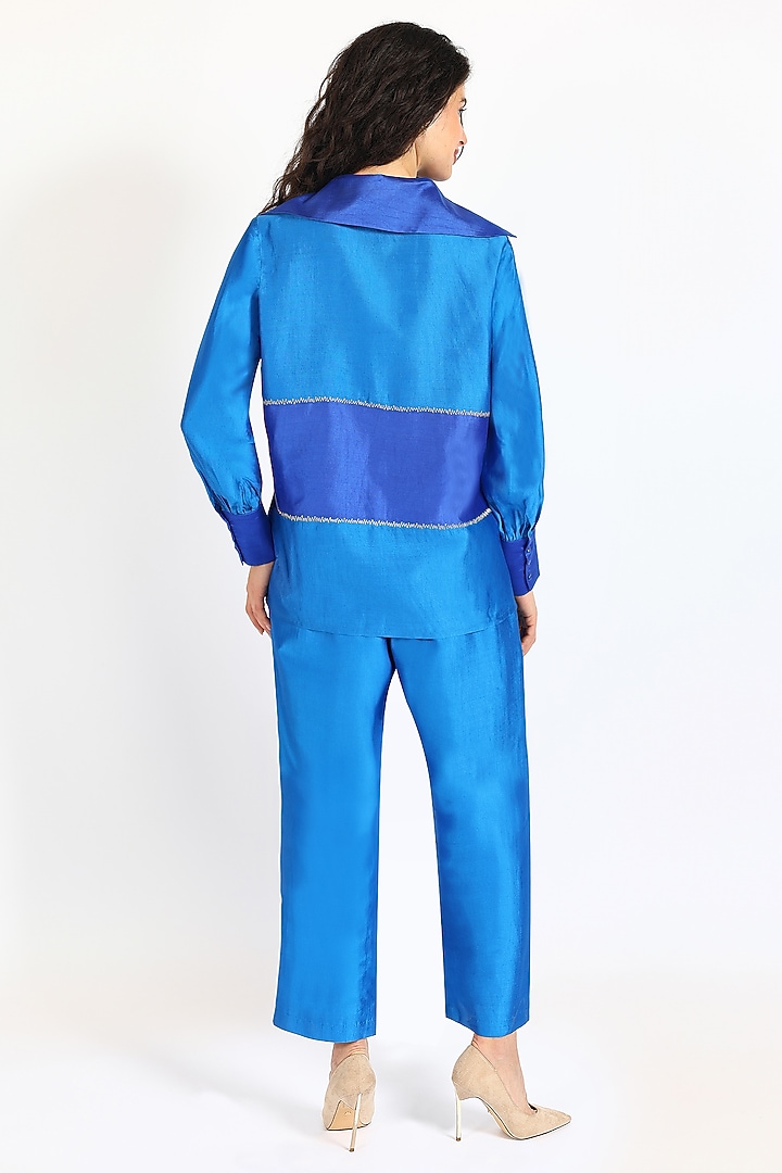 Cobalt Blue Silk Chanderi Zari Embroidered Co-Ord Set by Sonal Singh at Pernia's Pop Up Shop