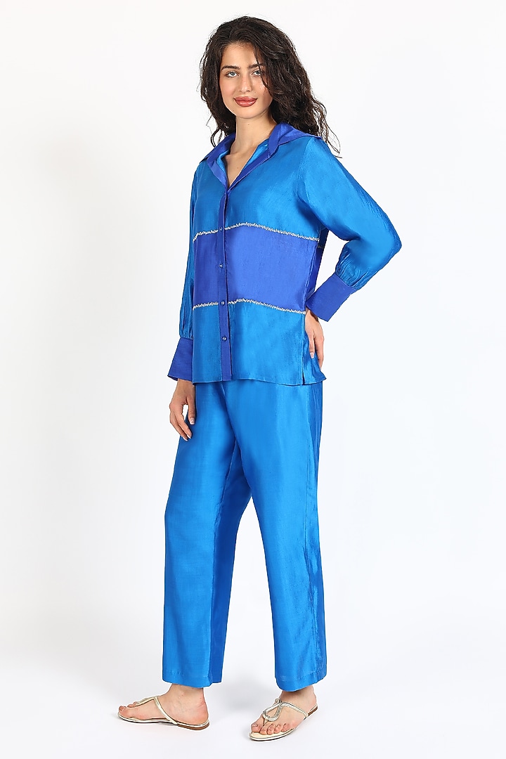 Cobalt Blue Silk Chanderi Zari Embroidered Co-Ord Set by Sonal Singh at Pernia's Pop Up Shop