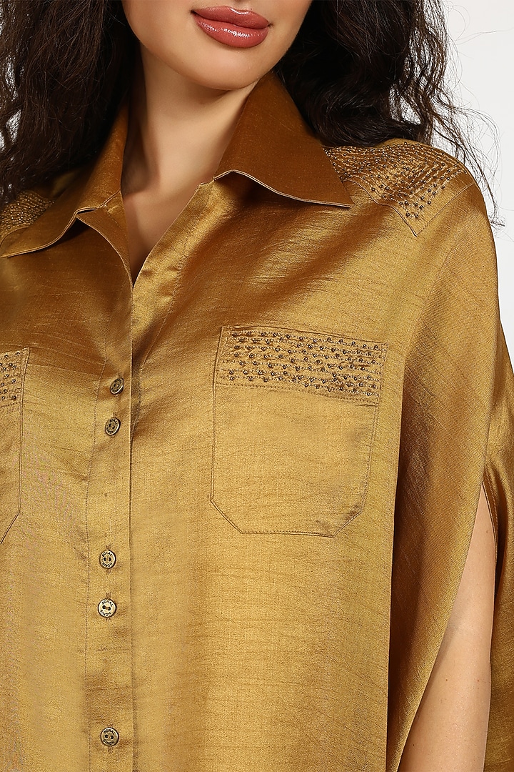 Ochre Silk Chanderi Hand Embroidered Co-Ord Set by Sonal Singh at Pernia's Pop Up Shop