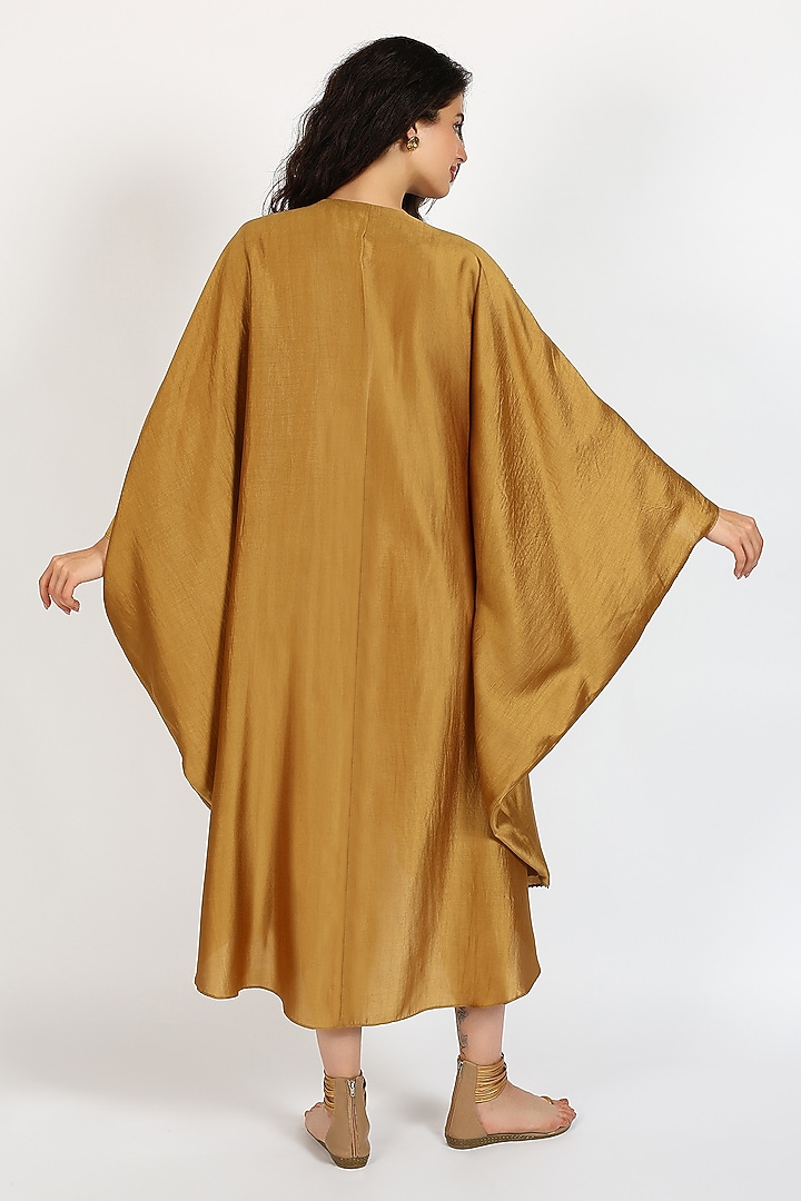 Honey Bronze Silk Chanderi Kaftan Vacation Dress by Sonal Singh at Pernia's Pop Up Shop