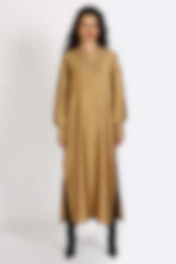 Ochre Silk Chanderi Hand Embroidered Kaftan Vacation Dress by Sonal Singh at Pernia's Pop Up Shop