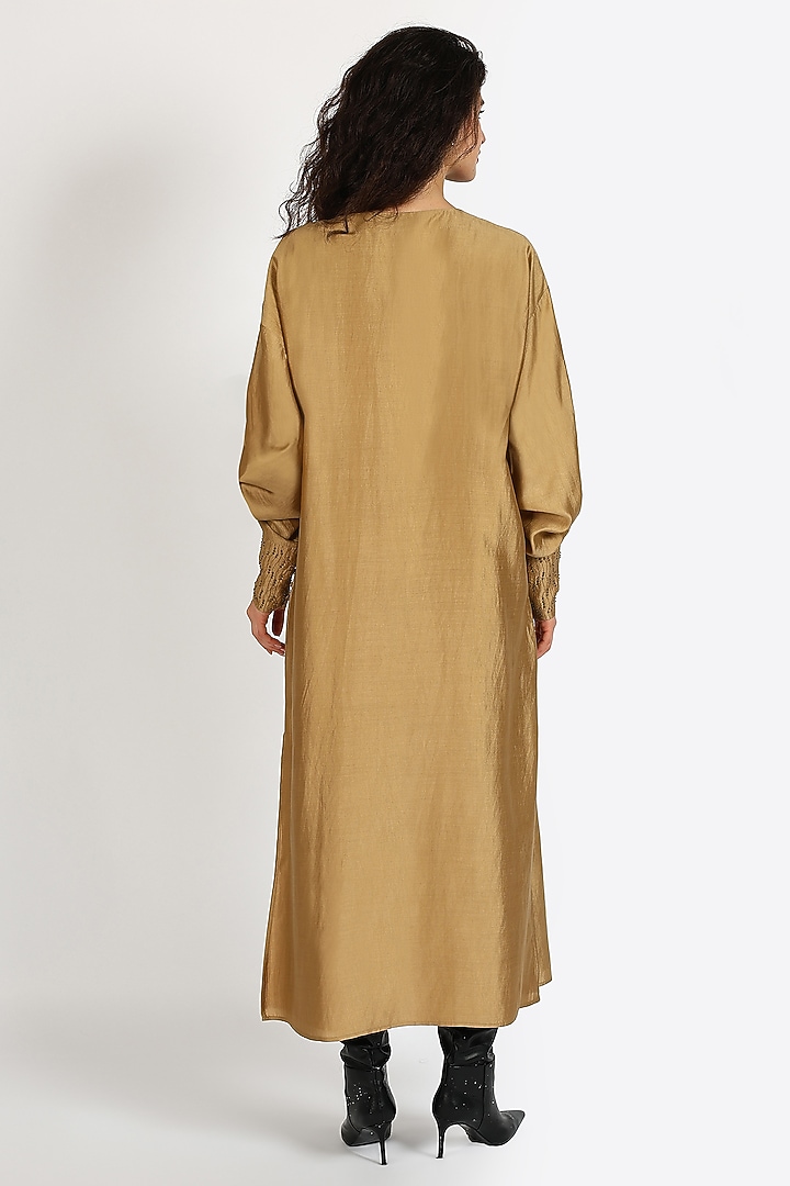 Ochre Silk Chanderi Hand Embroidered Kaftan Vacation Dress by Sonal Singh at Pernia's Pop Up Shop