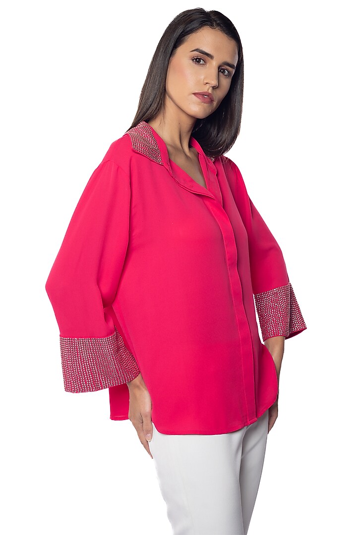 Pink Georgette Hand Embroidered Shirt by Sonal Singh at Pernia's Pop Up Shop