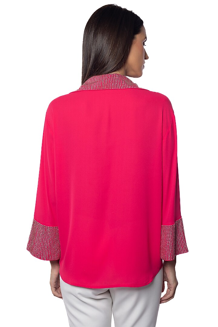 Pink Georgette Hand Embroidered Shirt by Sonal Singh at Pernia's Pop Up Shop
