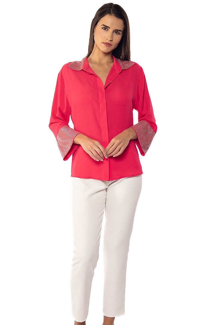 Pink Georgette Hand Embroidered Shirt by Sonal Singh at Pernia's Pop Up Shop