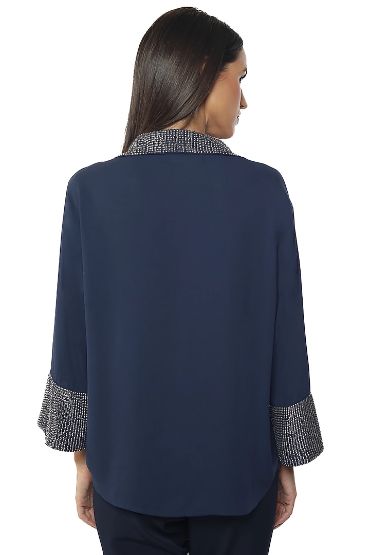 Blue Georgette Hand Embroidered Shirt by Sonal Singh at Pernia's Pop Up Shop