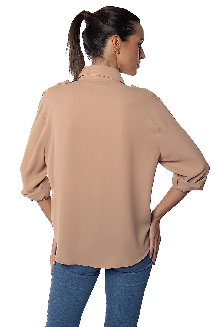 Tan Georgette Hand Embroidered Shirt by Sonal Singh at Pernia's Pop Up Shop