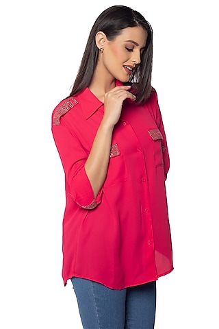 Pink Georgette Hand Embroidered Shirt by Sonal Singh