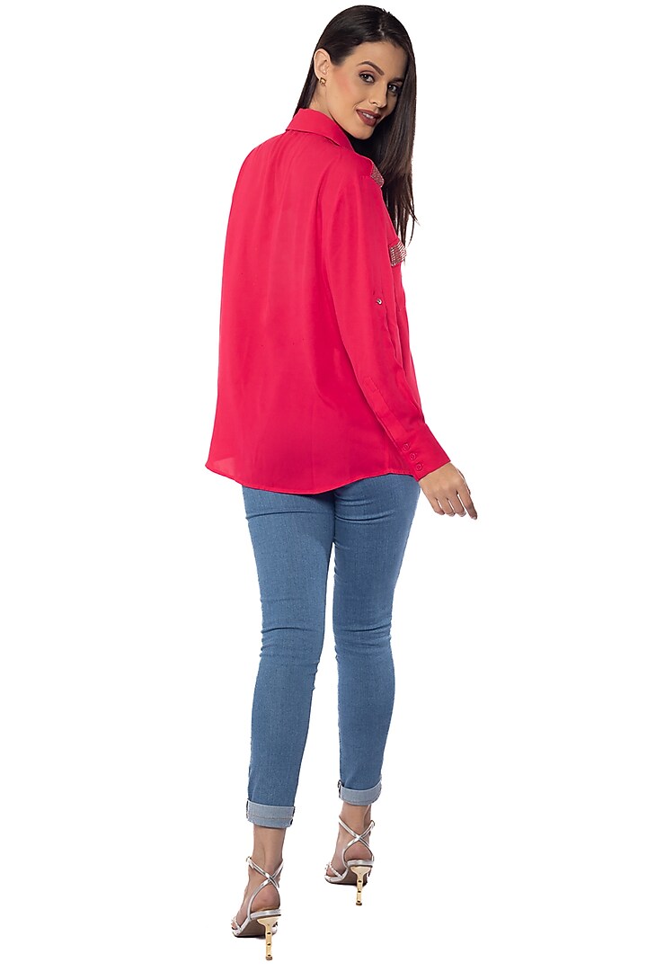 Pink Georgette Hand Embroidered Shirt by Sonal Singh at Pernia's Pop Up Shop